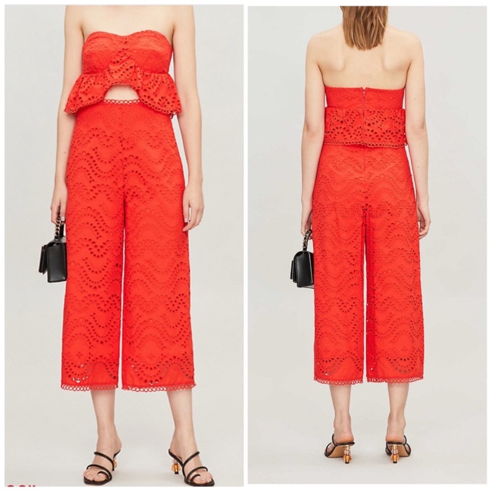 Topshop Red Eyelet Jumpsuit in Size 2